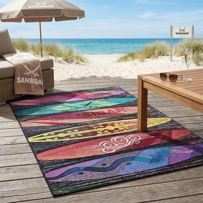 Teppich SANSIBAR "Rantum Beach SA-016", bunt, B:190cm H:5mm L:290cm, Polypropylen, Teppiche, Teppich, Flachgewebe, modernes Design, Surfboards, In- und Outdoor geeignet