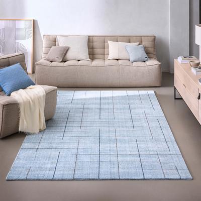 Teppich WECON HOME "Milly", blau (licht blau), B:160cm H:11mm L:230cm, Lyocell, Teppiche, Teppich, Kurzflorteppich, handgewebt, Naturfaser, Linienmuster, Wohnzimmer