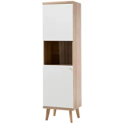 VITRINE weiß Eiche Riviera, Vitrinenschrank skandinavisch 50 x 197 cm