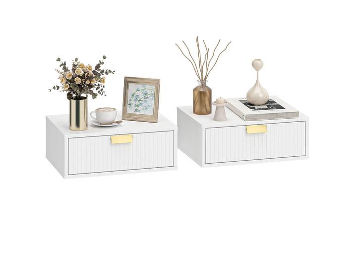 ComfortXL Nachtschrank De-12975 gerillte Schublade Weiß, 30x15x40 cm, Schlafzimmer, Nachtkästchen