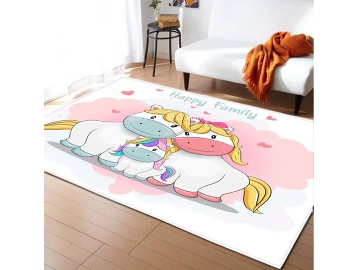 Tapis antidérapant pour enfants imprimé licorne 3D - DSN-6160 - Rose - 150x200cm - Enfant - Synthétique