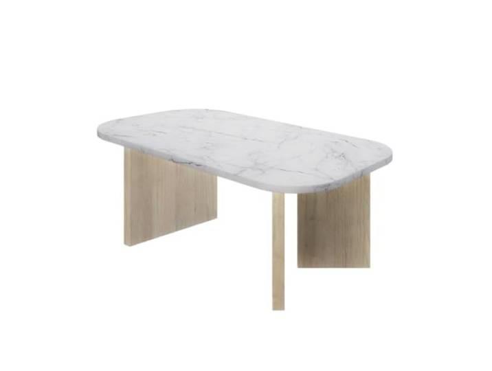 Calicosy Couchtisch, Höhe 39 cm, Quarz, Dekor Weiß und Kastanienholz, aus Spanplatten, natürlicher Stil, für Wohnzimmer, L 105 x H 38,2 x T 57,7 cm