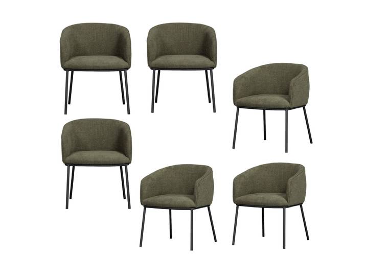 Lot de 6 fauteuils de table en bouclé vert