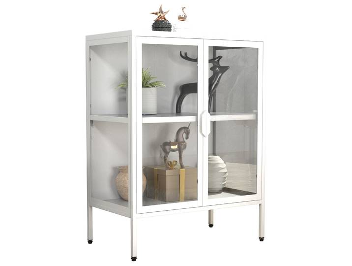 Standvitrine VCM Stahl Glas Standvitrine Vitrine Schaukasten FlokaS , weiß, B:60cm T:35cm, Obermaterial: 100% Metall MT., Schränke, Standvitrine