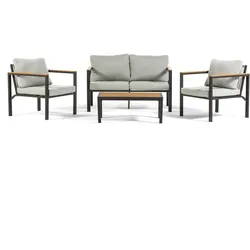 RATTATAN Gartenlounge mit 2-Sitzer-Sofa, 2 Sesseln und Couchtisch aus Stahl Seil Polywood mit Kissen für Garten Terrasse - Ravello - Grau