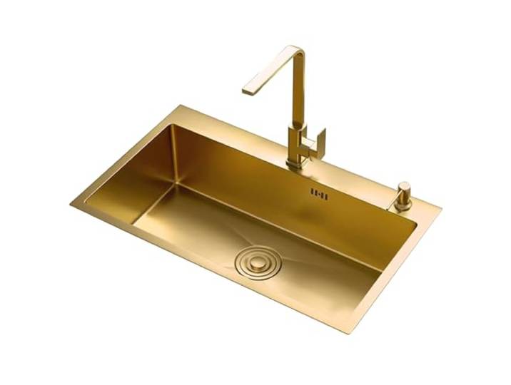 Küchen Apartment-Restaurant-Bar-Waschbecken Goldene Küchenspüle Mit Quadratischem Wasserhahnsiphon Handwaschbecken Im Badezimmer Zu Hause 3 Mm Dicke Edelstahlplatte Einfach Zu Säubern Küchenspülen (C