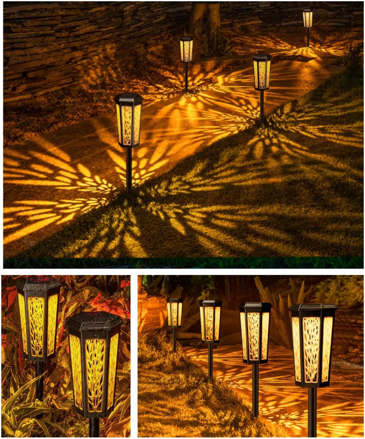 INF Goldene & RGB Solar Gartenleuchte - Außenbeleuchtung mit Lichtsensor
