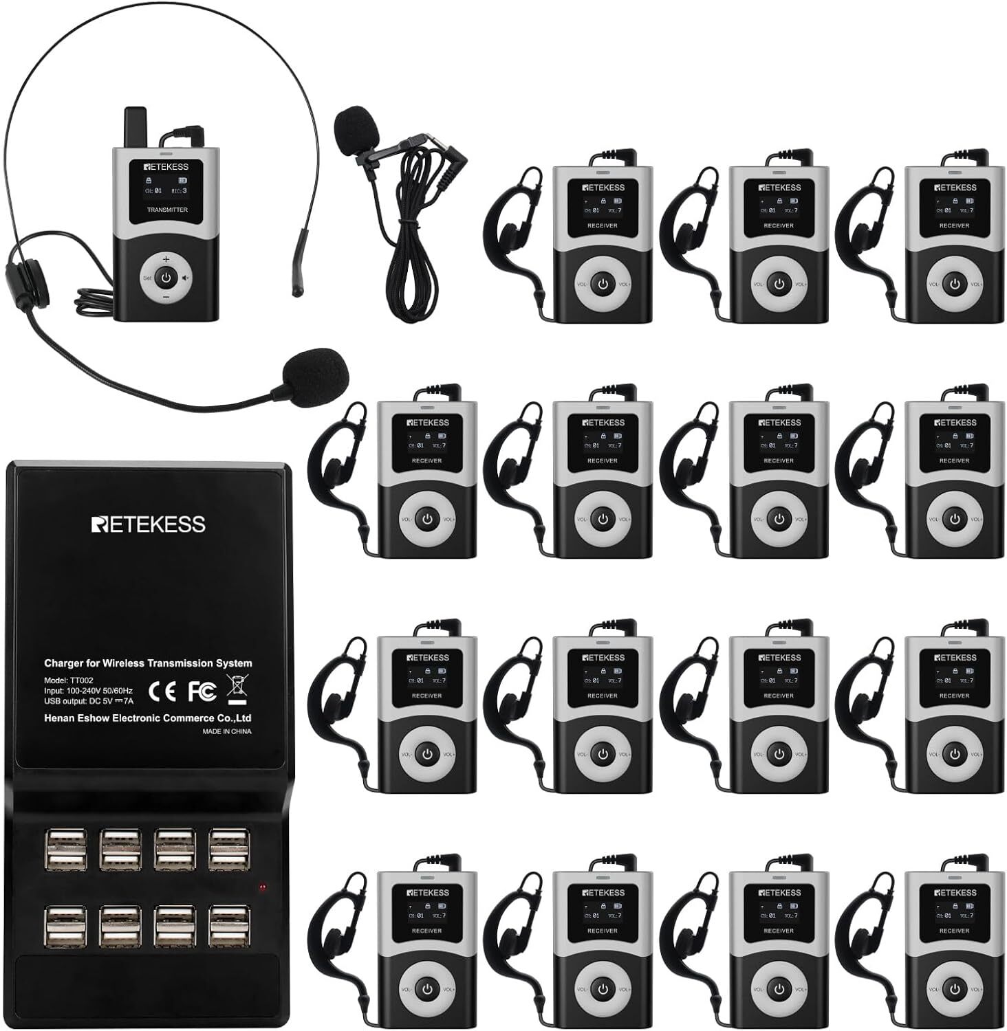Retekess T130U (T130 4rd) Audio Tour Guide System Set, Drahtloses Reiseleitersystem, 200m, EIN-Tasten-Bedienung, für Museen, Kirchen, walkie talkie