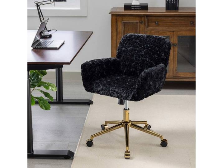 Chaise de bureau de vanité à cheveux Faux Rabbit Noir réglable Hauteur 360° chaise de bureau pivotante avec accoudoir Noir