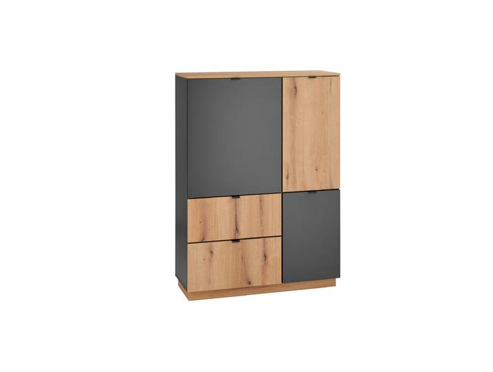 Highboard 3 Türen 2 Schubladen anthrazit - Eiche 103 cm - VINCE
