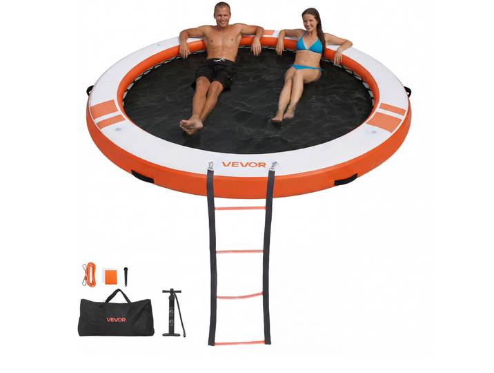 Vevor Quai Flottant Gonflable Rond Plateforme De Quai Gonflable 3\,05 M Pour Piscine Plage Mer Reunions Famille Sorties Amis Activites Nautiques Avec Sac De Transport Portable\, Echelle Amovible\, Orange