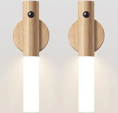 Friendly Fresh Finds NordGlow Motion Sensor Wall Light Rechargeable Magnetic Wooden Wall Sconce For Bedroom, Hallway & Stairs white Ash 2pcs