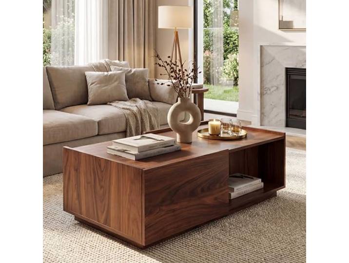 Mendler Couchtisch HWC-J78 MDF Schublade 110x50x40cm - Walnuss-Optik Wohnzimmertisch, Beistelltisch, Sofatisch
