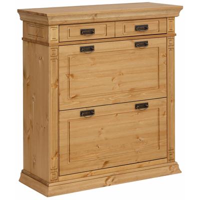 Schuhkommode OTTO HOME "Vinales mit Messinggriffe im Jugendstil, 1 Schublade, 2 Klappen", beige (natur geölt), B:96cm H:105cm T:39cm, Sideboards, Schuhkommode, Messinggriffe im Jugendstil, Platz für ca. 24 Schuhe