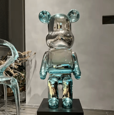 Uplift Curations Gradient Violent Bear Statue Luxury Resin Mirror Sculpture For Living Room Decor silver Green 31.5 Inches