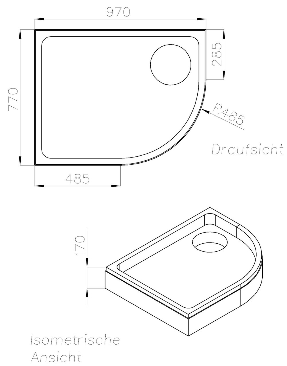 Neuesbad Wannenträger für Duscholux Malaga Round Trend 80x100x5 re Viertelkreis SD22871