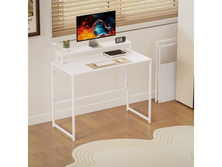 Bureau pliant informatique blanc 100 x 48 x 87 5 cm avec rehausse amovible