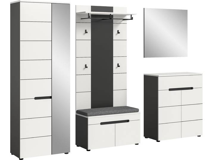 Garderoben-Set HOME AFFAIRE REHAT, TOPSELLER, 5-teilig, Breite 255 cm, individuell erweiterbar , basalt grau, weiß, Kastenmöbel-Sets, Garderoben-Set, Garderobenkombination, Kombination, Set, Flurgarderobe, Diele