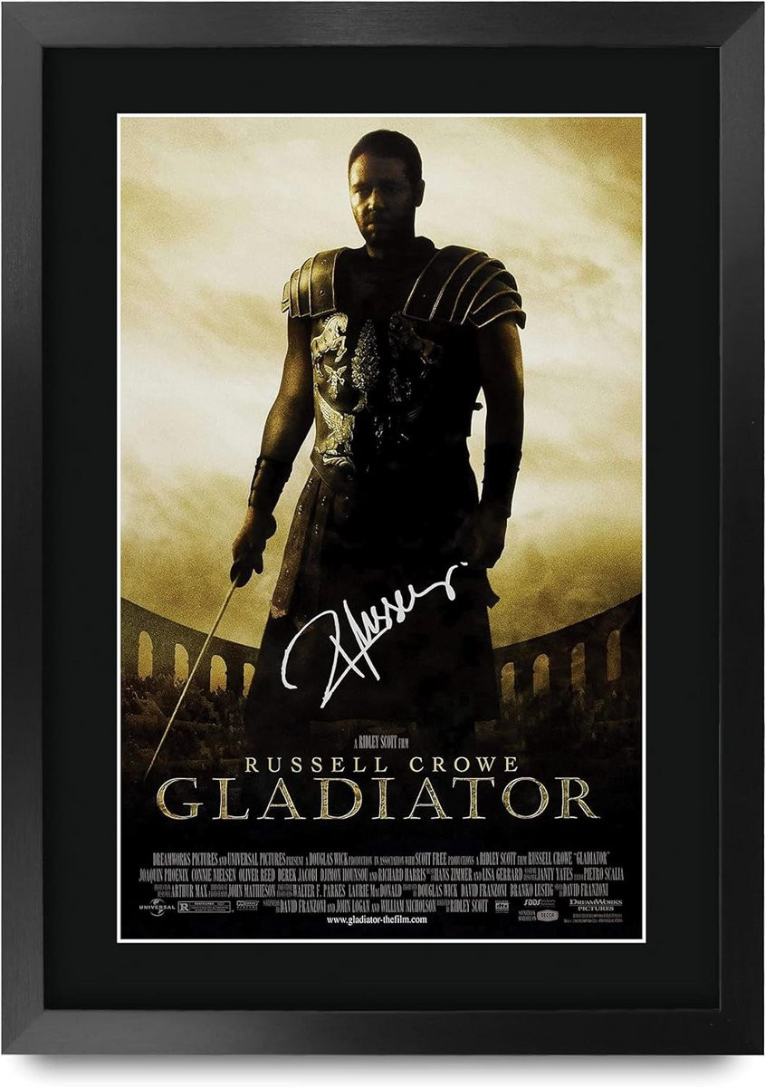 Ingelijste Filmposter met Gesigneerde Replica - Gladiator - A3 Filmposter Decoratie