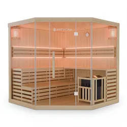 Artsauna Saunakabine Espoo200 Premium  mit Saunaofen – 5 Personen – Hemlock Holz & Glasfront