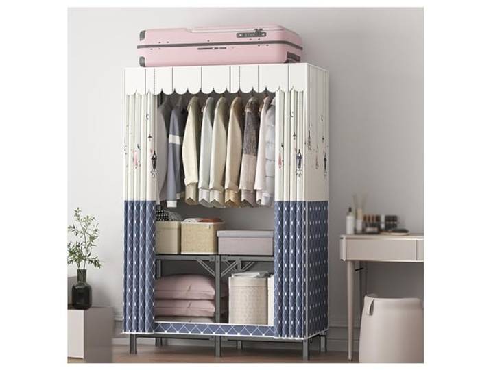 SDGBCXD Tragbarer Kleiderschrank, Kleiderschränke for Aufhängen von Kleidung mit Stange und 2