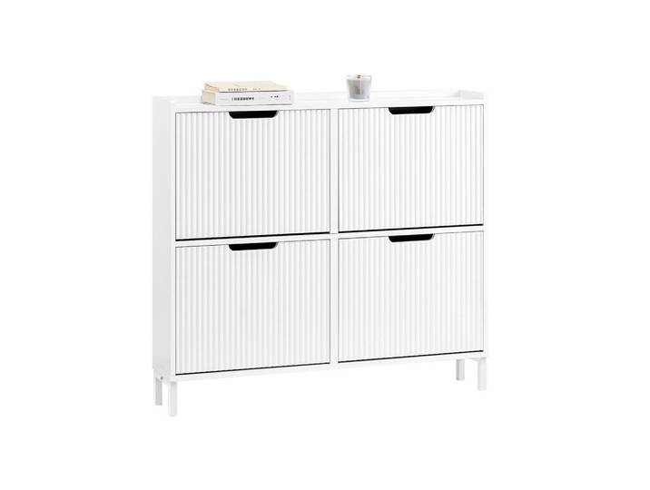 SoBuy Schuhschrank mit 4 Klappen schmal 100x91x19cm Weiß, Holzwerkstoff, Metall, 100x91x19 cm, Garderobe, Schuhaufbewahrung, Schuhkipper