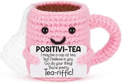 Uplifted Finds Funny Crochet Emotional Support Coffee Doll Handmade Knitted Ornament tea Cup