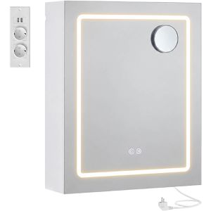 Vasagle Spiegelschrank BBK134W01, weiß, 80 x 60 x 16,5 cm (B/H/T), 2-türig, mit Beleuchtung