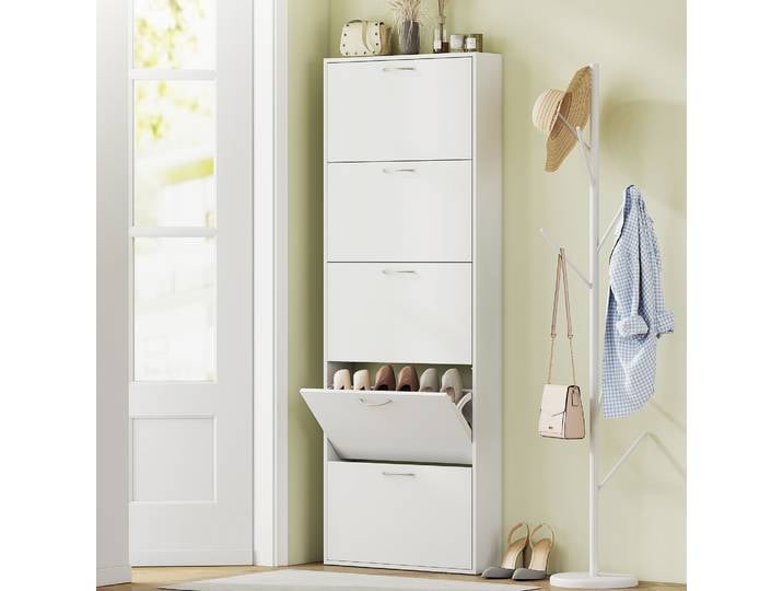 HOMCOM Armoire à Chaussures 15 Paires 5 Tiroirs Moderne Blanche