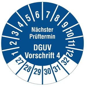 Böttcher-AG Prüfplaketten DGUV Vo4, nächster Prüftermin, 2027-2032, blau, Ø 20 mm, aus Vinyl, 1.000 Stück