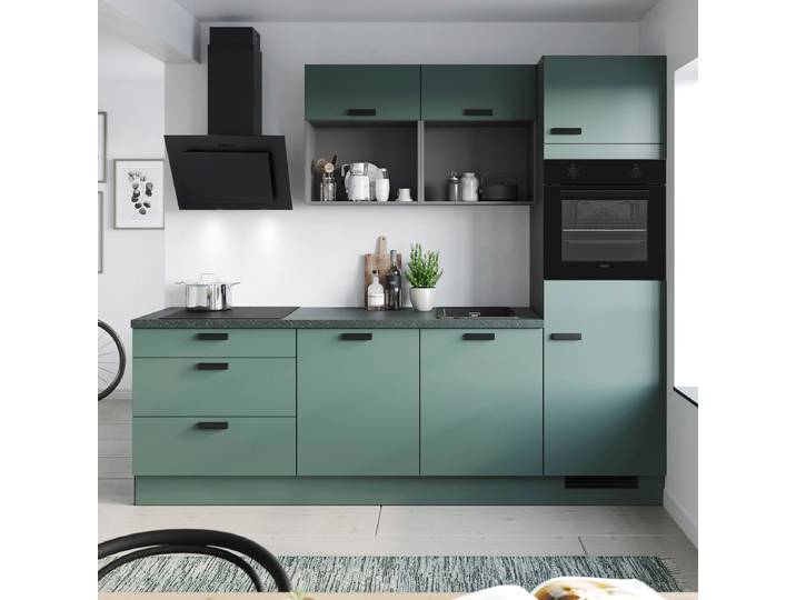 Küchenzeile Piol 260 cm 260 x 221 x 60cm Ausrichtung rechts Grau/Dunkelgrün ohne Elektrogeräte