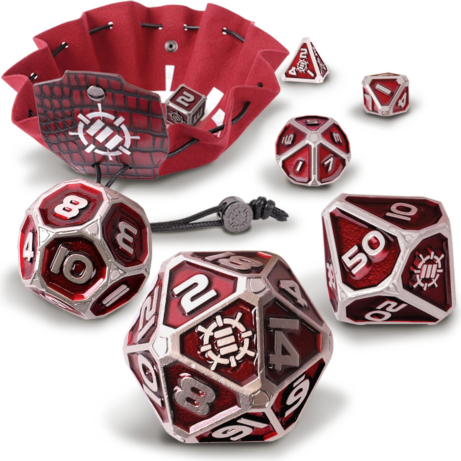 Enhance Electronics Verbeterde Tabletop Serie Metal RPG Dobbelsteen Set Rood (7 stuks)