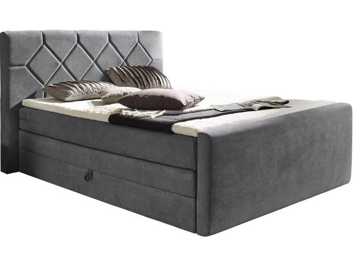 Boxspringbett HOME AFFAIRE Atlanta , grau (anthrazit), B:160cm L:221cm, Kunststoff, Massivholz, Stoff, Komplettbetten, Boxspringbett, inklusive Topper und Bettkasten