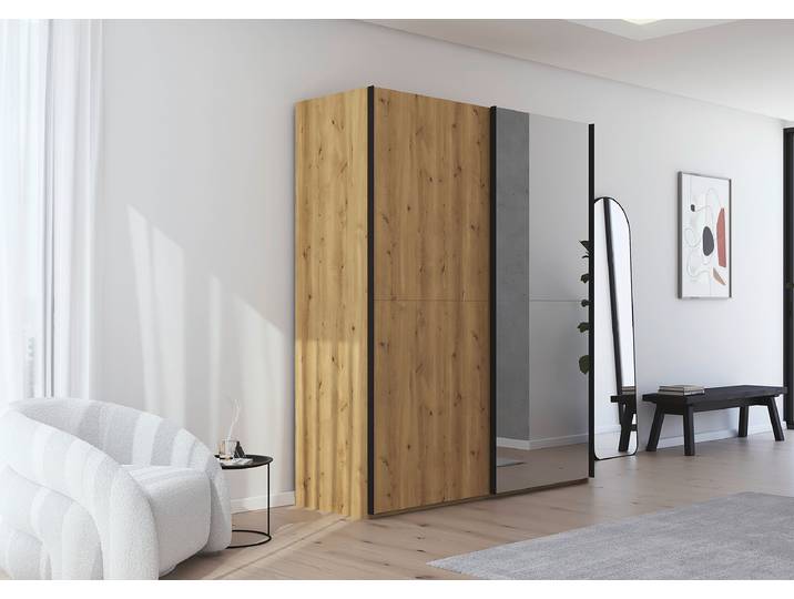 Schwebetürenschrank Scale 181cm Holz/Beige Schwarz mit Spiegeltür/-en