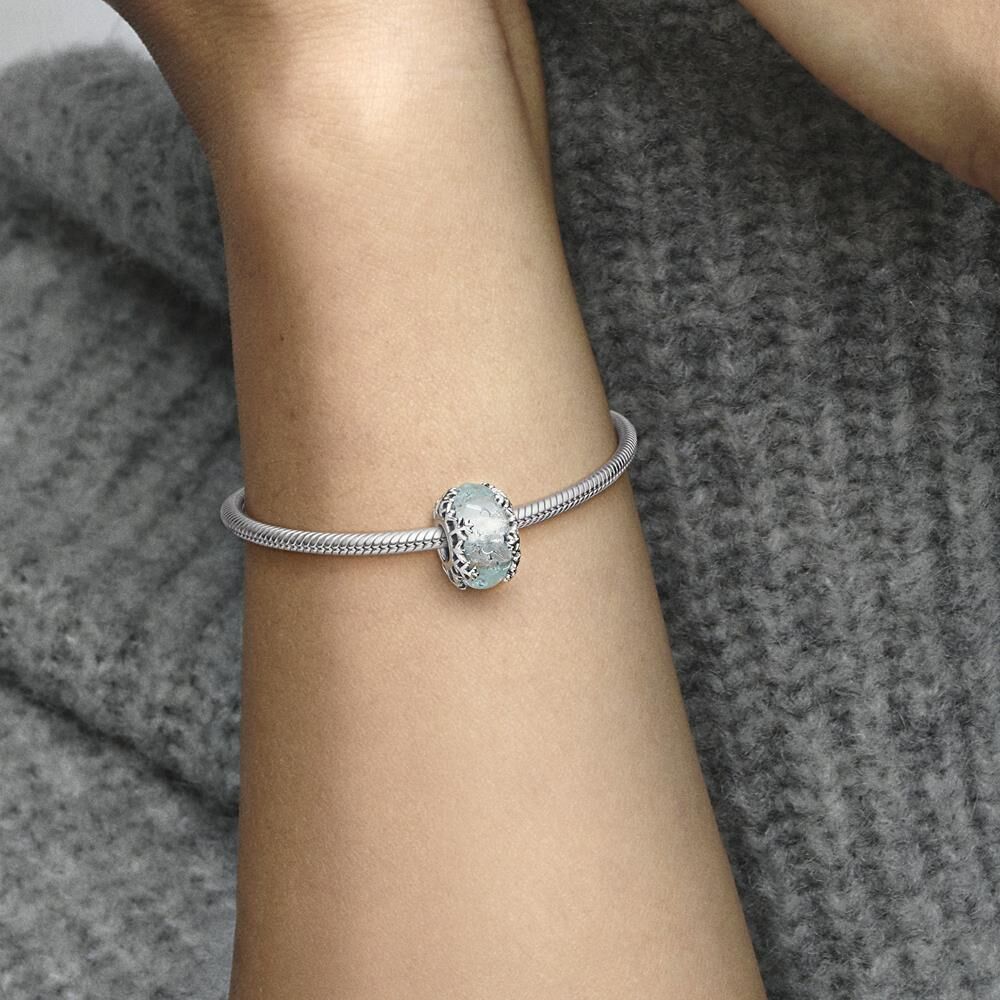 Pandora Eisblauer Schneeflocken Charm aus Sterlingsilber silber