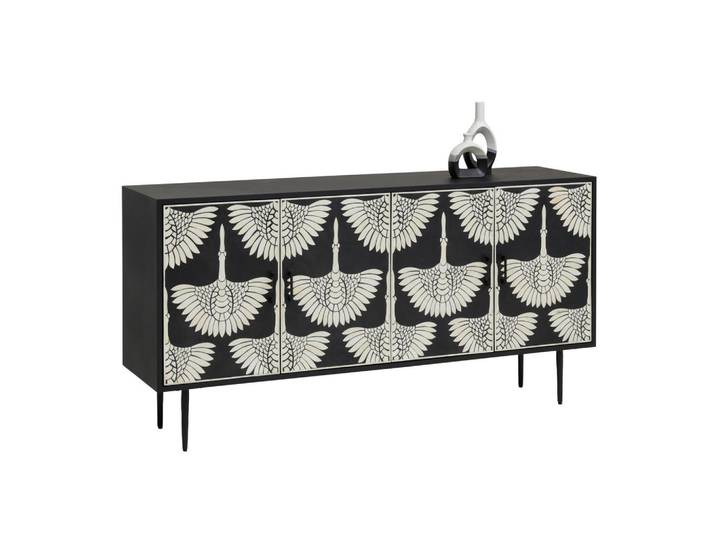 Ambia Home Sideboard, Schwarz, Holzwerkstoff, Vogel, 2 Fächer, 160x80x40 cm, Kleinmöbel, Kommoden, Sideboards