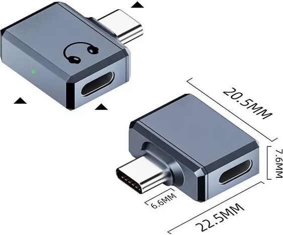 INF Lighting Buchse auf USB-C Stecker Seitliches Abgewinkeltes Adapter für Kopfhörer Grau