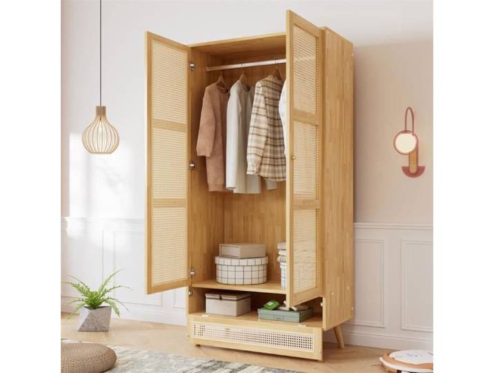 Armoire - DREAMMESPACE - 2 Portes - Rotin PE - 90x45x183cm - Naturel