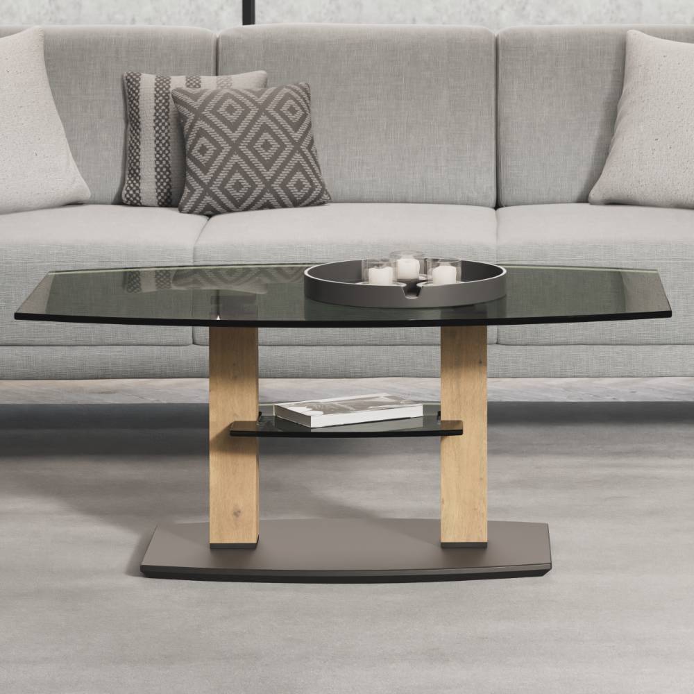 Pharao24.de Designercouchtisch Salontisch mit Glasplatte höhenverstellbar