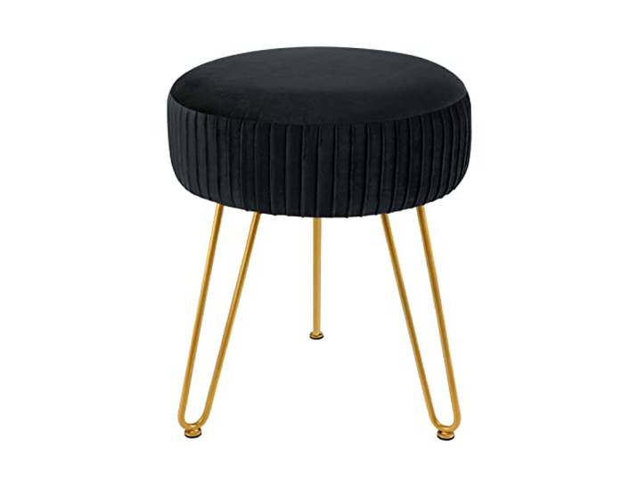 IXMLDAXD Der Stuhl, Modern Velvet Round Footstool Ottoman with Gold Legs - Stylish Upholstered Vanity Chair Stool for Makeup, Living Room, Bedroom(Black)