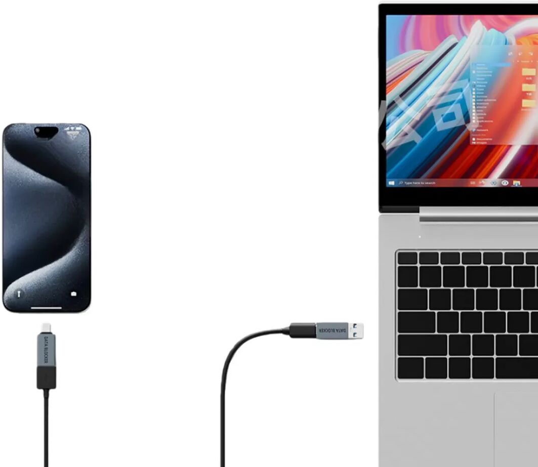 INF Adaptateur bloqueur de données USB-C mâle vers USB-A femelle (Argent, Lot de 2) - Charge sécurisée