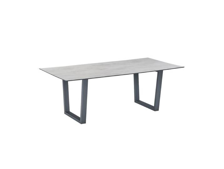 CASA DOMA Falerna Kufentisch, Edelstahl anthrazit/HPL 210×100 cm - HPL Chromix silber Geradlinig &amp; pur Tischbein mit Höhenausgleich