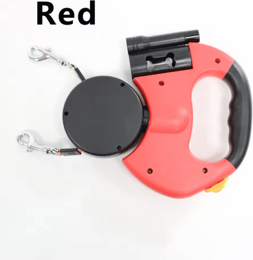 Inspire Curations DualGlow 360 Retractable Double Dog Leash With LED Light double ended Red
