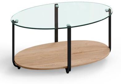 Costway 2-Tier Glass-Top Oval Coffee Table with Wooden Shelf for Living Room