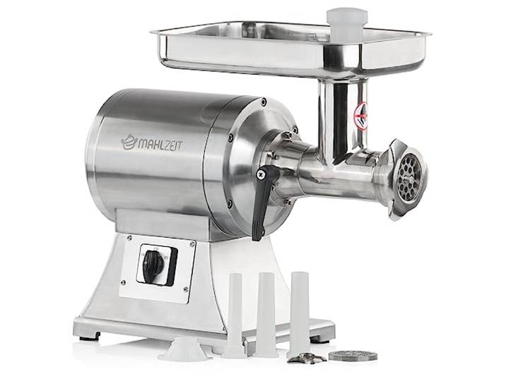 Mahlzeit Edelstahl Fleischwolf elektrisch Silber 450W - 75kg/h Meat Grinder Faschiermaschine mit Wurstfüller Fleischcutter Elektro Hackmaschine Fleisch Wurstmaschine Fleischmaschine