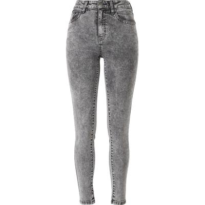High-waist-Jeans URBAN CLASSICS "Urban Classics Damen Ladies High Waist Skinny Jeans", Damen, Gr. 26/30, Länge 30, grau (schwarz, heavy, acid, washed), 98% Baumwolle, 2% Elasthan, unifarben, Jeans High-Waist-Jeans