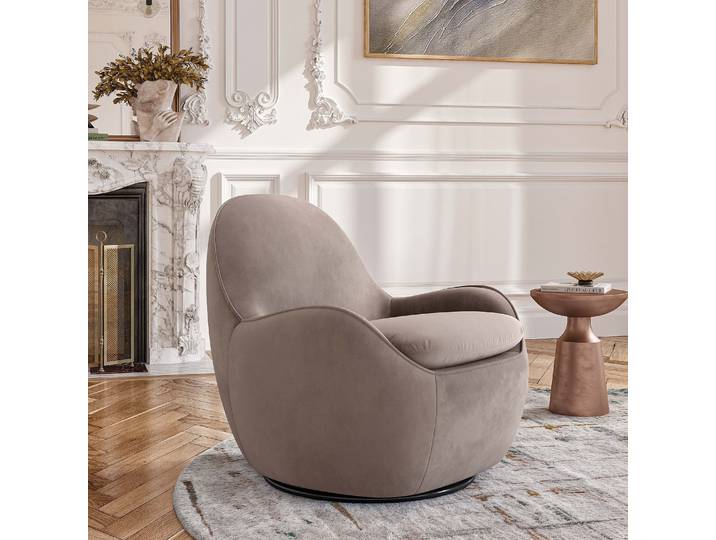 HABITAT - Fauteuil pivotant en velours - Taupe - Boca