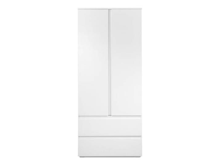 Calicosy Armoire 2 Portes 2 tiroirs Blanc- L80 x H191 x P55 cm