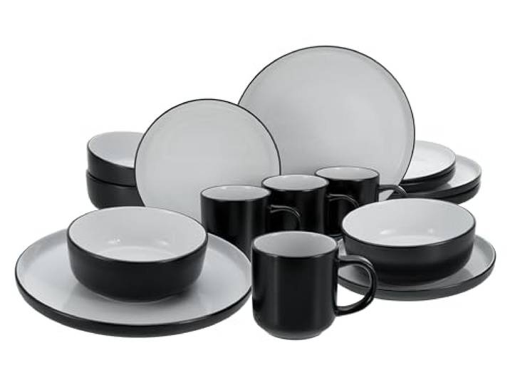 CreaTable\, 21598\, Série Nordic Cool Black\, service de vaisselle 16 pièces\, service combiné en grès\, compatible lave-vaisselle et micro-ondes\, production de qualité.