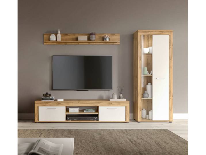 OTTO home Wohnwand AOSTA, Breite 235cm, 3-teilige Wohn-Kombination, (3-St., bestehend aus: Lowboard, Wandboard, Vitrine), Wohnwand, Kombination, Anbauwand, Möbel Set, Schrankwand, Möbel Kombi